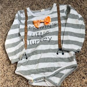 Gray and White Striped Baby ThanksgivingOnesie with Orange Bow Tie - 6-9 Months